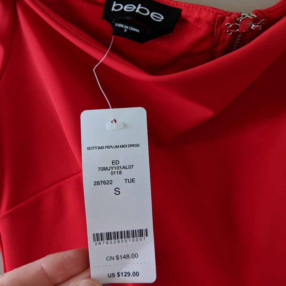 NWT red off-shoulder peplum midi dress - Picture 5 of 8